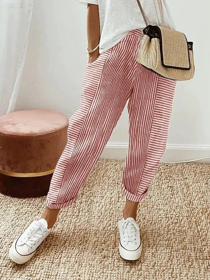 Sofie – Ademende Linnen Pantalon, Casual en Stijlvol (Gestreept)