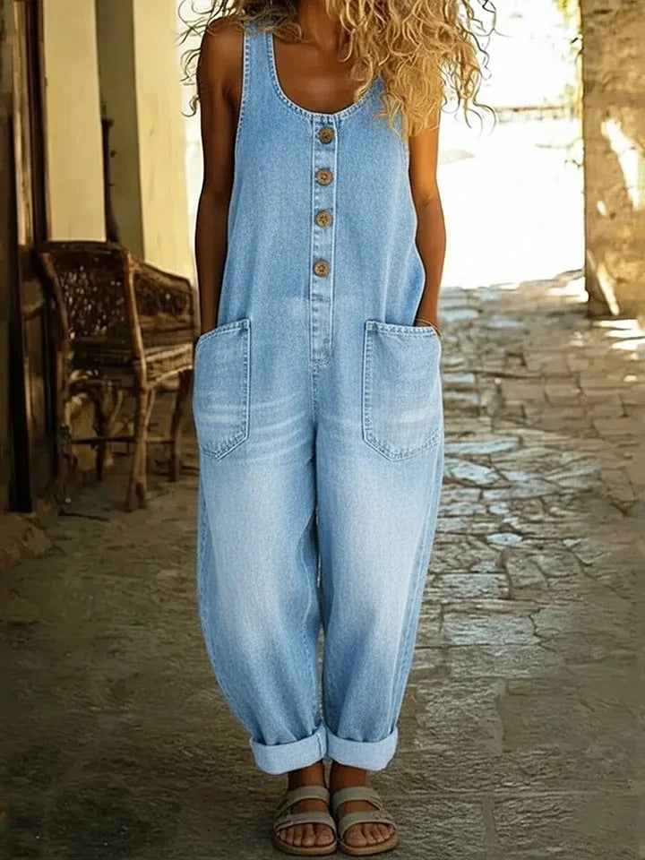 Lenna – Vintage Katoenen Denim Jumpsuit